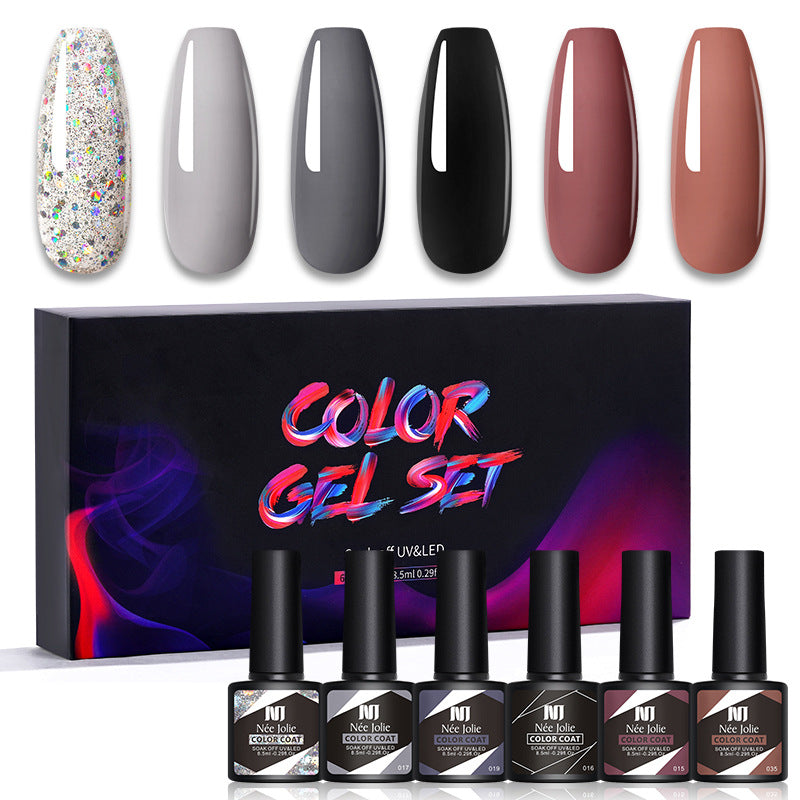 Nee Jolie cross-border new product wholesale 6 color box set nail polish glue set UV phototherapy glue base glue sealer