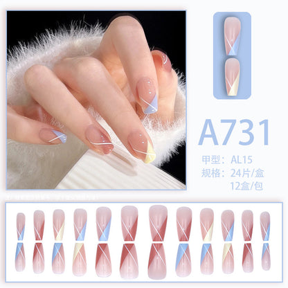 Fresh French flowers, cute ins wind, ice and transparent stars, long style, short style, white, high-end manicure and wearable nails