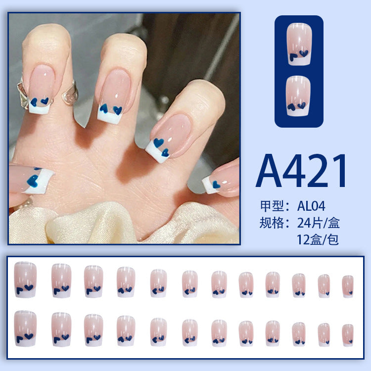 Wearable manicure nail pieces blooming French ins Aurora removable fake nails bow frosted ice transparent small clear