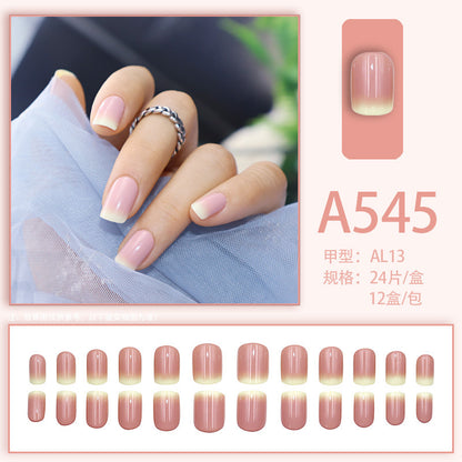 Summer fresh, sweet and cool style manicure, wearable nail pieces, French line blending, removable fake nail pieces, finished products wholesale