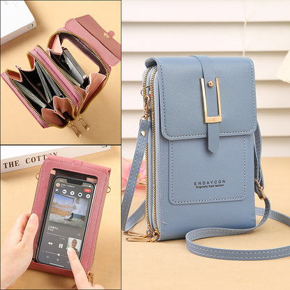 The new transparent touch screen mobile phone bag trend simple oblique small bag multi-functional mobile phone women's bag coin bag vertical oblique