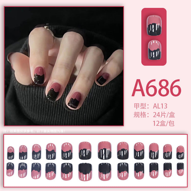 Autumn and winter gentle, sweet and pure desire INS style manicure wear nail polish girl whitening printed ice transparent fake nail polish