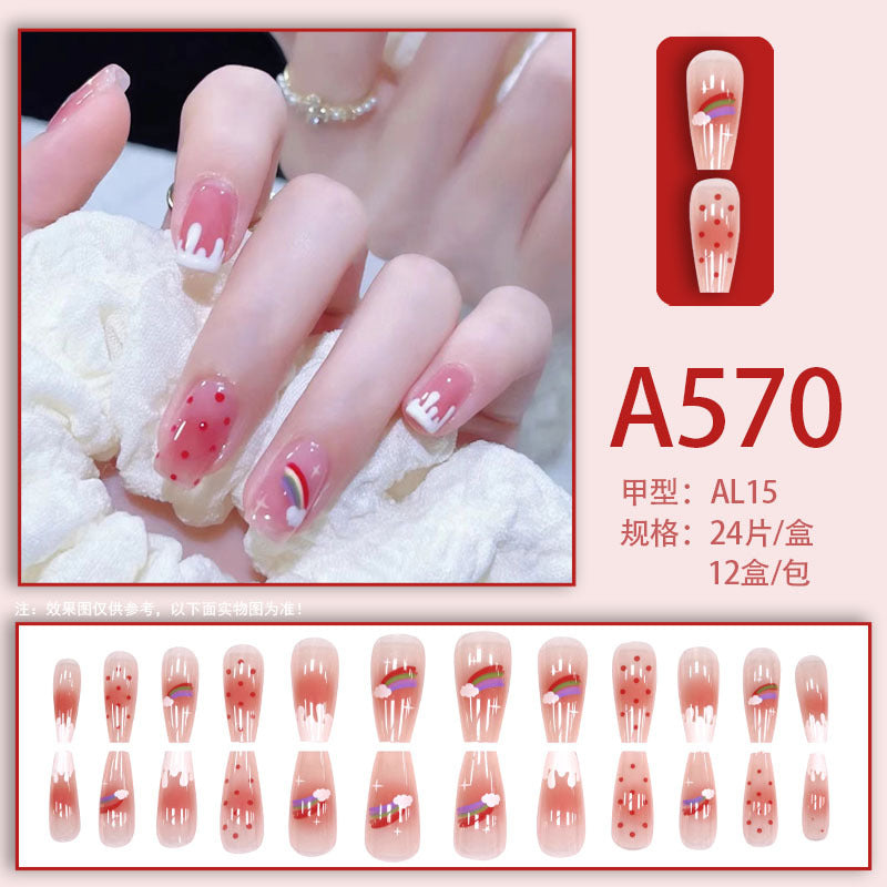 Winter fresh and simple pure lust style bride dance wear nails rainbow love rose fake nails wholesale