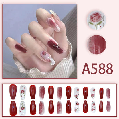 Winter fresh and simple pure lust style bride dance wear nails rainbow love rose fake nails wholesale