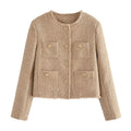 Cross-border women's clothing 2024 spring and autumn new European and American style loose long-sleeved metal button pocket decoration woolen coat for women