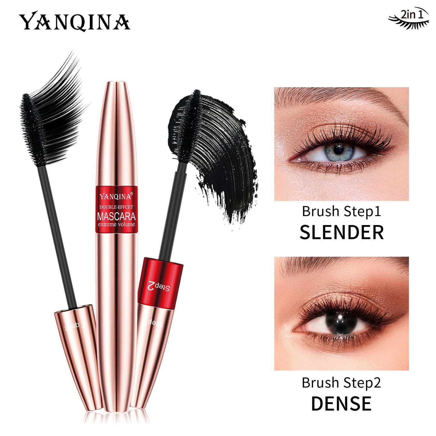 YANQINA Yanqina dual-effect two-in-one long mascara waterproof, naturally thick and curling without smudging makeup