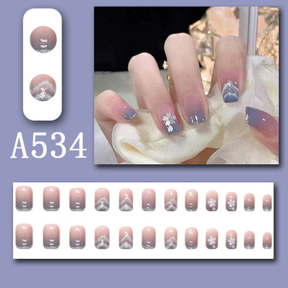 Summer fresh, sweet and cool style manicure, wearable nail pieces, French line blending, removable fake nail pieces, finished products wholesale