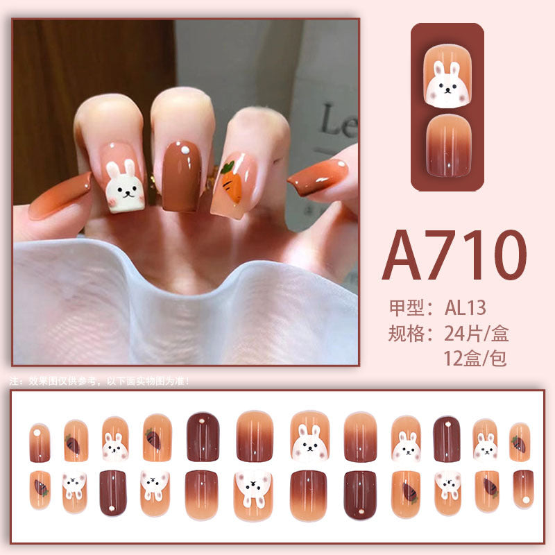 Autumn and winter gentle, sweet and pure desire INS style manicure wear nail polish girl whitening printed ice transparent fake nail polish