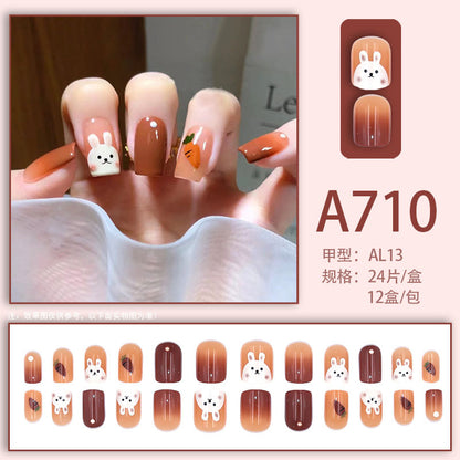 Autumn and winter gentle, sweet and pure desire INS style manicure wear nail polish girl whitening printed ice transparent fake nail polish