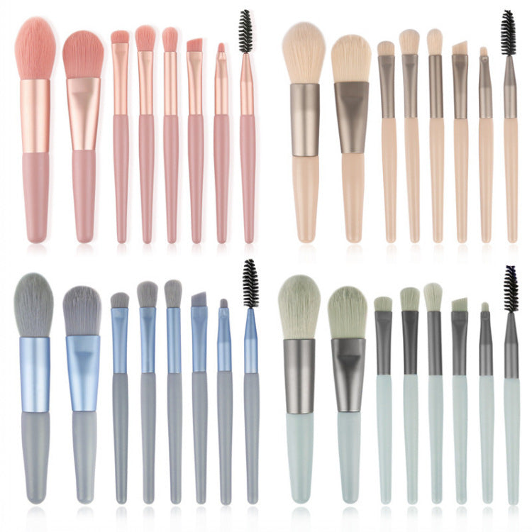 8 Mini Makeup Brush Set Morandi Portable Soft-Bristled Beginner Makeup Tool Set