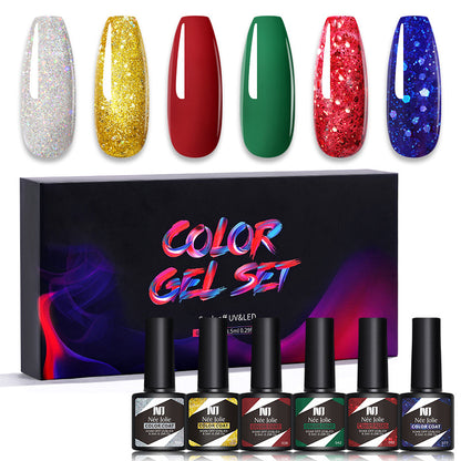 Nee Jolie cross-border new product wholesale 6 color box set nail polish glue set UV phototherapy glue base glue sealer