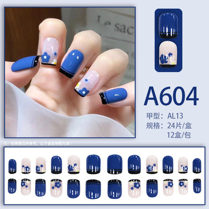 Summer and autumn gentle and simple pure lust style wearable nail patches printed solid color French style removable manicure fake nail patches wholesale