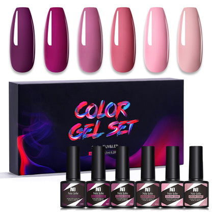 Nee Jolie cross-border new product wholesale 6 color box set nail polish glue set UV phototherapy glue base glue sealer