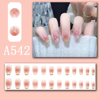 Summer fresh, sweet and cool style manicure, wearable nail pieces, French line blending, removable fake nail pieces, finished products wholesale