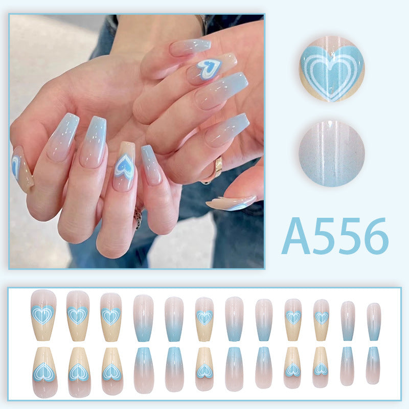 Summer fresh, sweet and cool style manicure, wearable nail pieces, French line blending, removable fake nail pieces, finished products wholesale