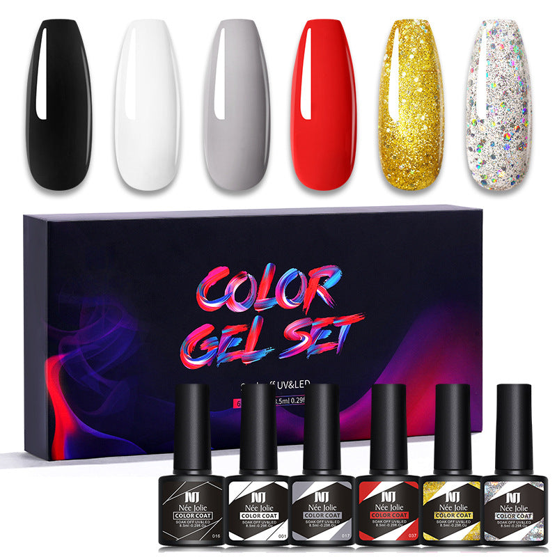 Nee Jolie cross-border new product wholesale 6 color box set nail polish glue set UV phototherapy glue base glue sealer