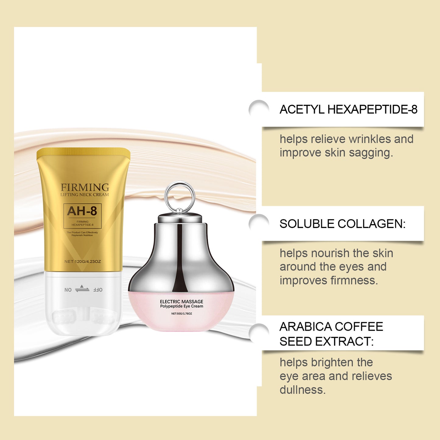 Eye and Neck Skincare Set Electric Peptide Eye Cream Lifting Neck Cream Skincare Nourishing Moisturizing Massage Treatment