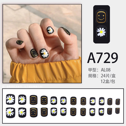 Fresh French flowers, cute ins wind, ice and transparent stars, long style, short style, white, high-end manicure and wearable nails