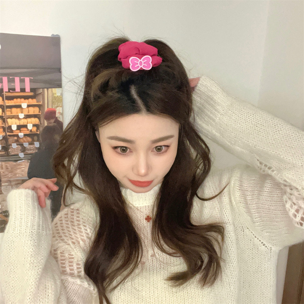 Korean plush hair tie bow hair accessories letter princess hair rope rose red white girl headwear wholesale