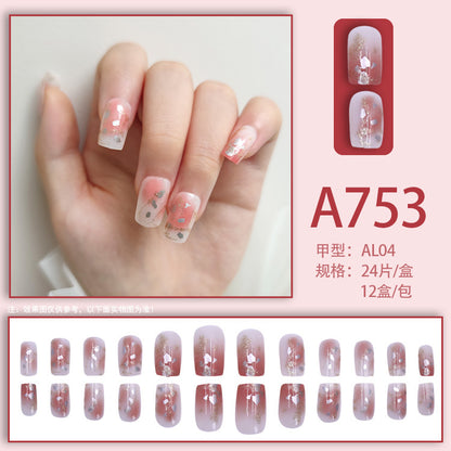 Fresh French flowers, cute ins wind, ice and transparent stars, long style, short style, white, high-end manicure and wearable nails