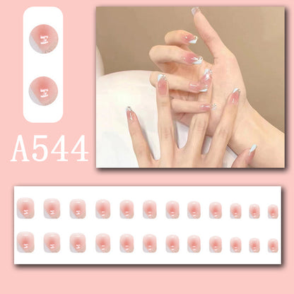 Summer fresh, sweet and cool style manicure, wearable nail pieces, French line blending, removable fake nail pieces, finished products wholesale