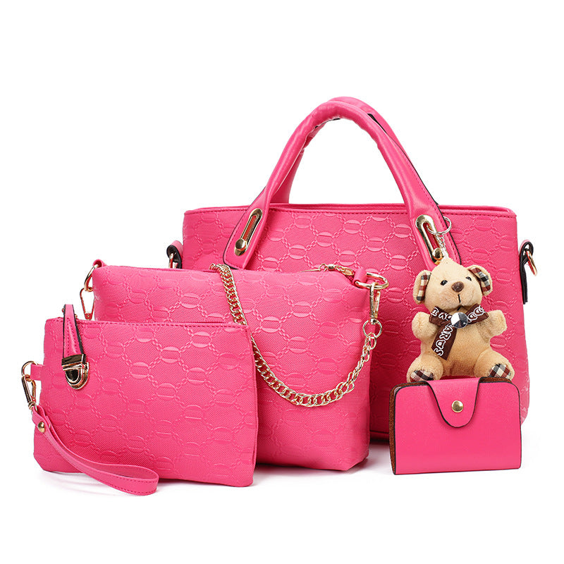 Cross-border women's bag 2024 new fashion leisure bear four-piece set mother-and-child bag shoulder crossbody handbag women's bag wholesale