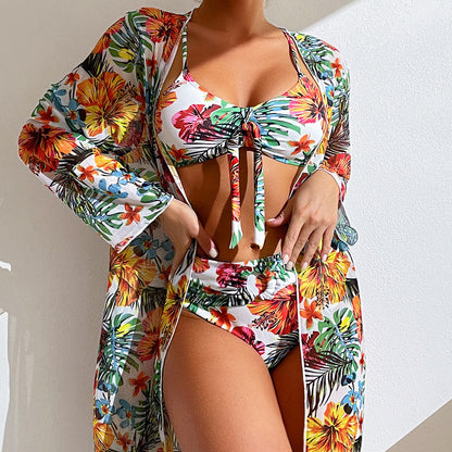 Swimsuit women's three-piece gown split bikini plus size suit sexy foreign trade high waist bikini 2025