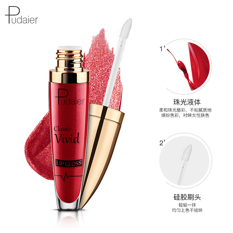 Pudaier foreign trade matte pearlescent lip gloss non-stick cup diamond lip glaze makeup color liquid lipstick lip gloss