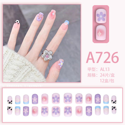 Fresh French flowers, cute ins wind, ice and transparent stars, long style, short style, white, high-end manicure and wearable nails