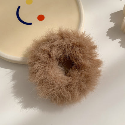 Autumn and winter milk coffee color large intestine hair ring plush hair rope female Korean ponytail girl hair rope hairy hair accessories hair accessories