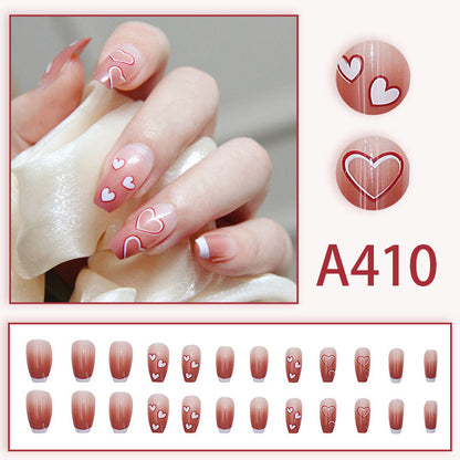 Wearable manicure nail pieces blooming French ins Aurora removable fake nails bow frosted ice transparent small clear