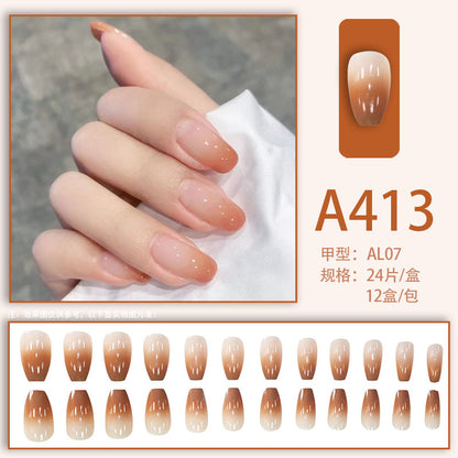 Wearable manicure nail pieces blooming French ins Aurora removable fake nails bow frosted ice transparent small clear