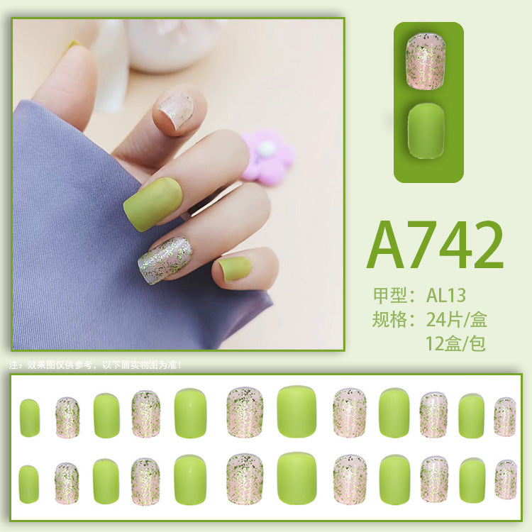 Fresh French flowers, cute ins wind, ice and transparent stars, long style, short style, white, high-end manicure and wearable nails