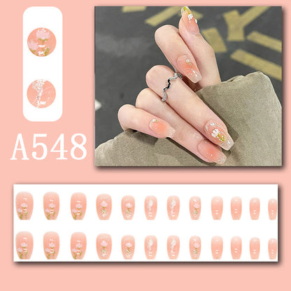 Summer fresh, sweet and cool style manicure, wearable nail pieces, French line blending, removable fake nail pieces, finished products wholesale