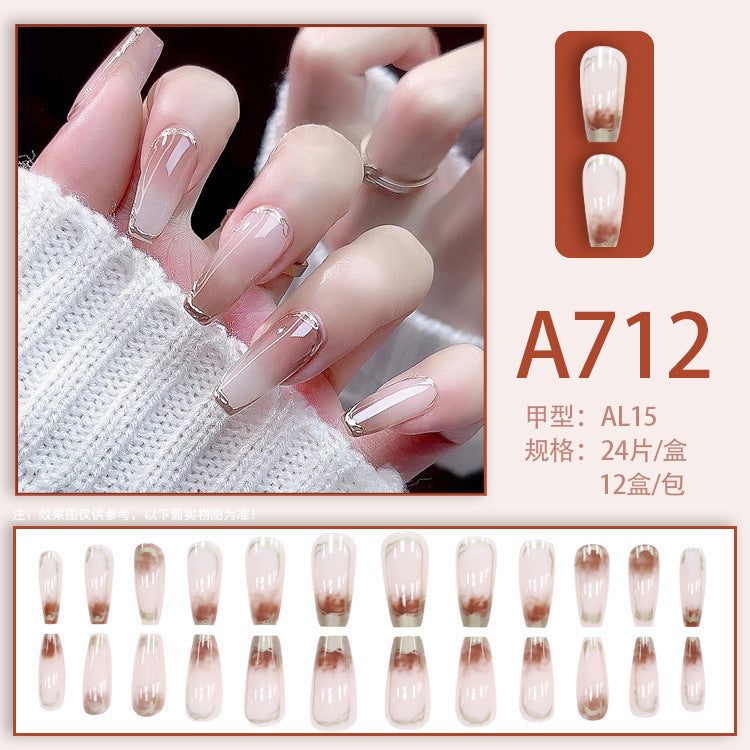 Autumn and winter gentle, sweet and pure desire INS style manicure wear nail polish girl whitening printed ice transparent fake nail polish