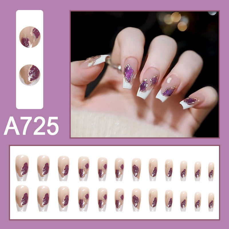 Fresh French flowers, cute ins wind, ice and transparent stars, long style, short style, white, high-end manicure and wearable nails