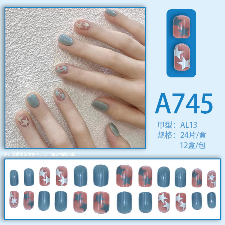 Fresh French flowers, cute ins wind, ice and transparent stars, long style, short style, white, high-end manicure and wearable nails