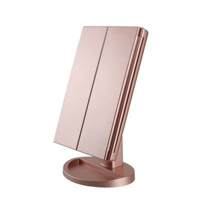 Desktop LED makeup three-sided folding mirror 2X3X10X magnifying makeup mirror dressing table mirror tri-folding mirror with light