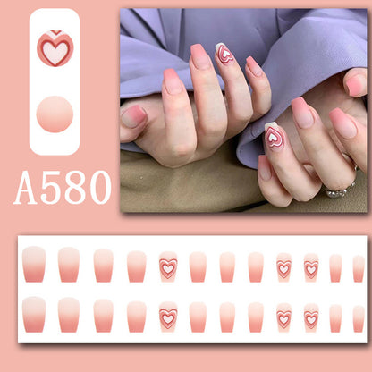 Winter fresh and simple pure lust style bride dance wear nails rainbow love rose fake nails wholesale