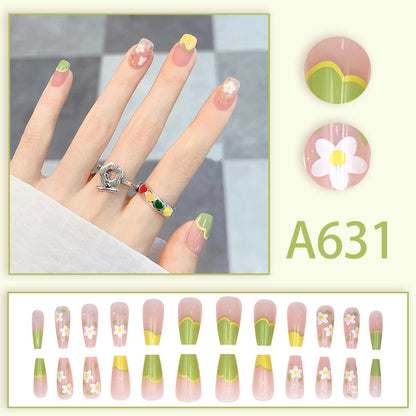 Summer and autumn gentle and simple pure lust style wearable nail patches printed solid color French style removable manicure fake nail patches wholesale