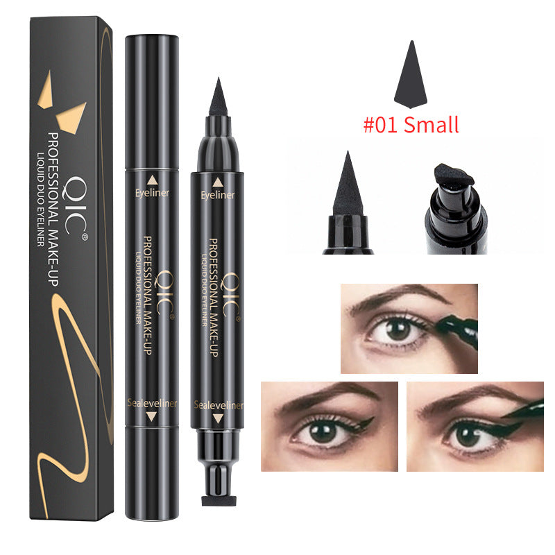 QIC double-headed seal triangle eyeliner, waterproof and non-smudge wing liquid eyeliner pen, vibrato net celebrity, the same beauty makeup