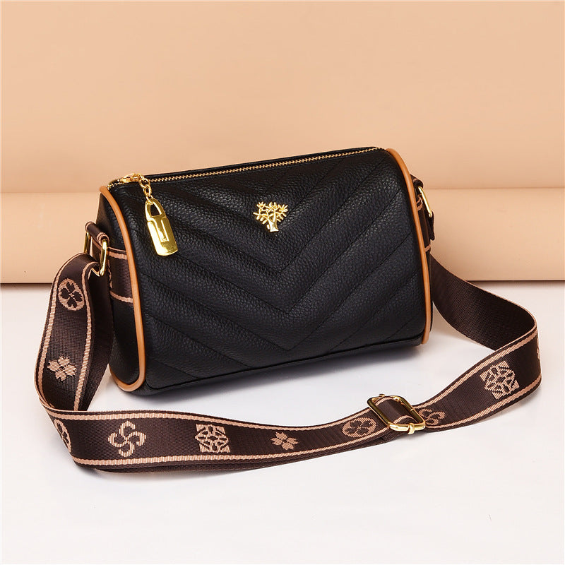 Genuine leather bag women's bag 2022 new head layer cowhide large capacity embroidery thread shoulder Messenger bag soft leather pillow bag trendy