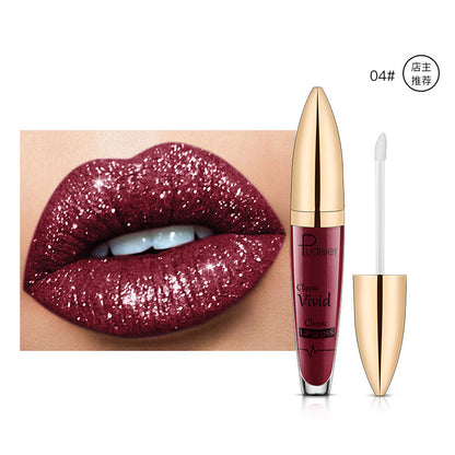 Pudaier foreign trade matte pearlescent lip gloss non-stick cup diamond lip glaze makeup color liquid lipstick lip gloss