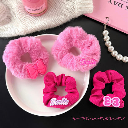 Korean plush hair tie bow hair accessories letter princess hair rope rose red white girl headwear wholesale