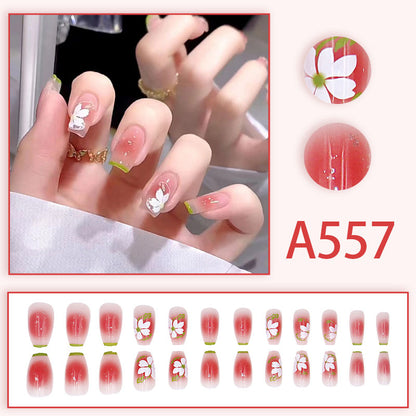 Summer fresh, sweet and cool style manicure, wearable nail pieces, French line blending, removable fake nail pieces, finished products wholesale