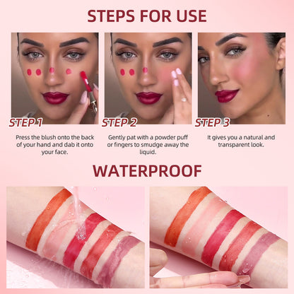 QiBest liquid blush, silky and natural makeup, brightening, moisturizing rouge blush, not easy to fade, rouge powder cream