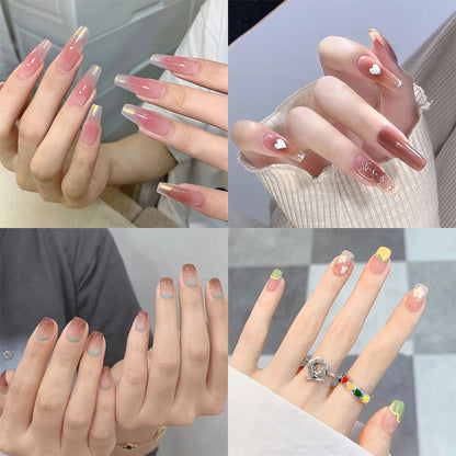 Summer and autumn gentle and simple pure lust style wearable nail patches printed solid color French style removable manicure fake nail patches wholesale