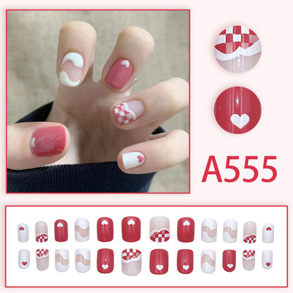 Summer fresh, sweet and cool style manicure, wearable nail pieces, French line blending, removable fake nail pieces, finished products wholesale