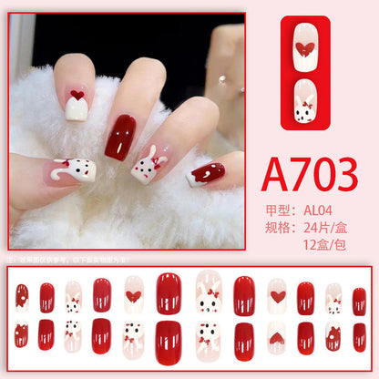 Autumn and winter gentle, sweet and pure desire INS style manicure wear nail polish girl whitening printed ice transparent fake nail polish