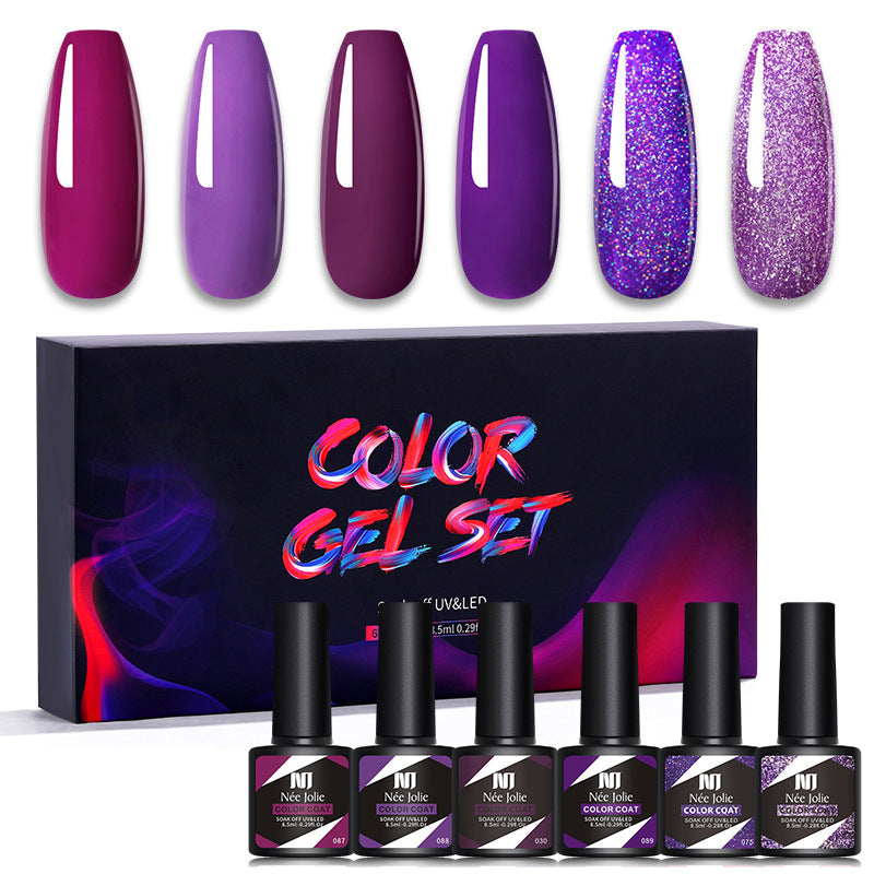 Nee Jolie cross-border new product wholesale 6 color box set nail polish glue set UV phototherapy glue base glue sealer